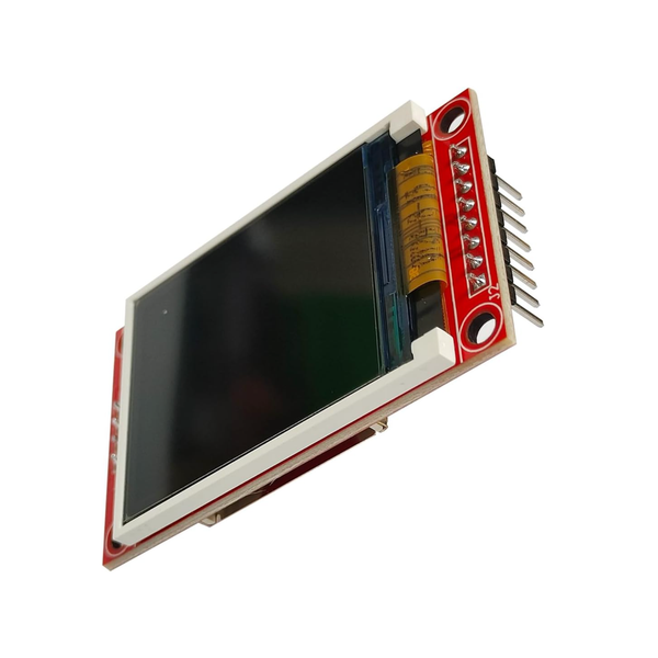 ShillehTek 1.8 inch TFT LCD display angled view with pins and red PCB