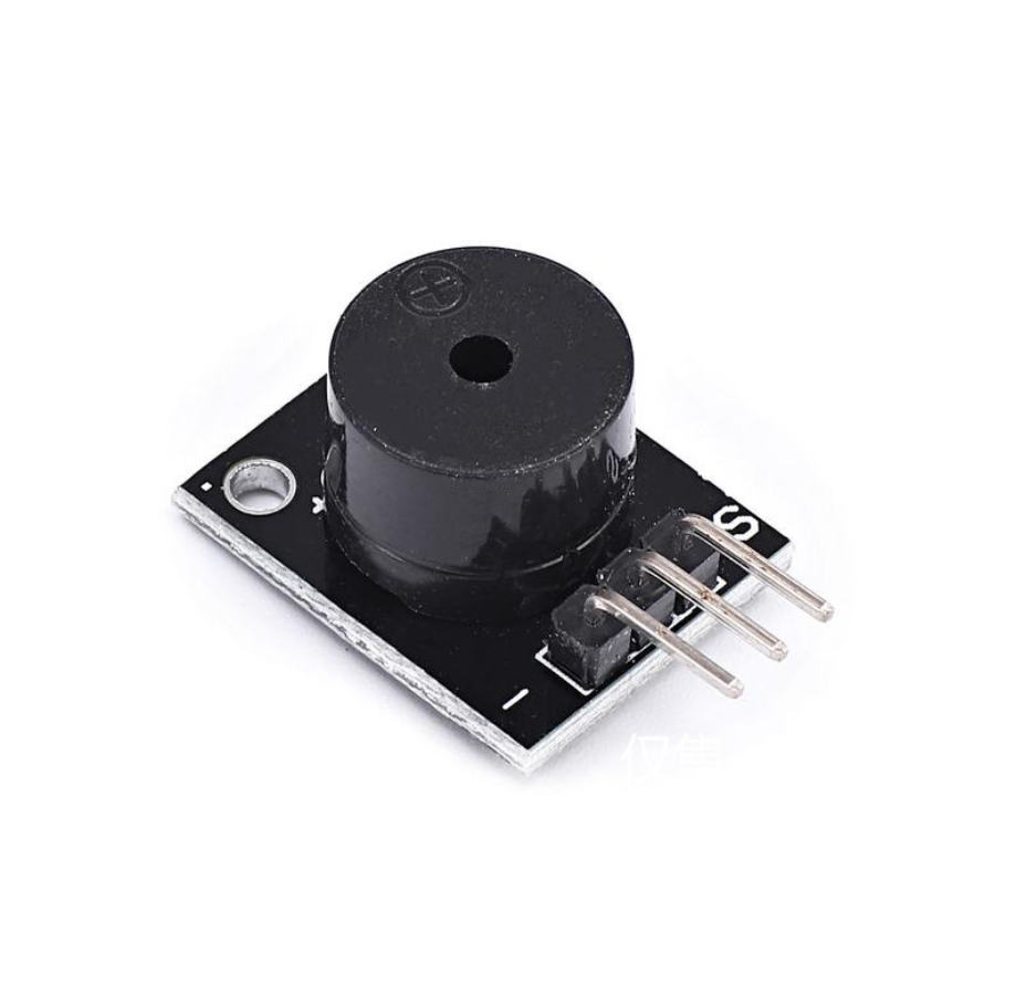 black passive piezo buzzer module with three pins on black PCB ShillehTek KY-006