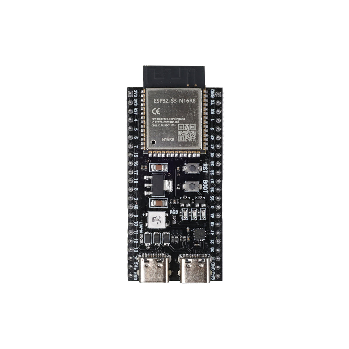 Top view of ESP32-S3 DevKitC-1 Dev Board with pre-soldered headers and USB ports
