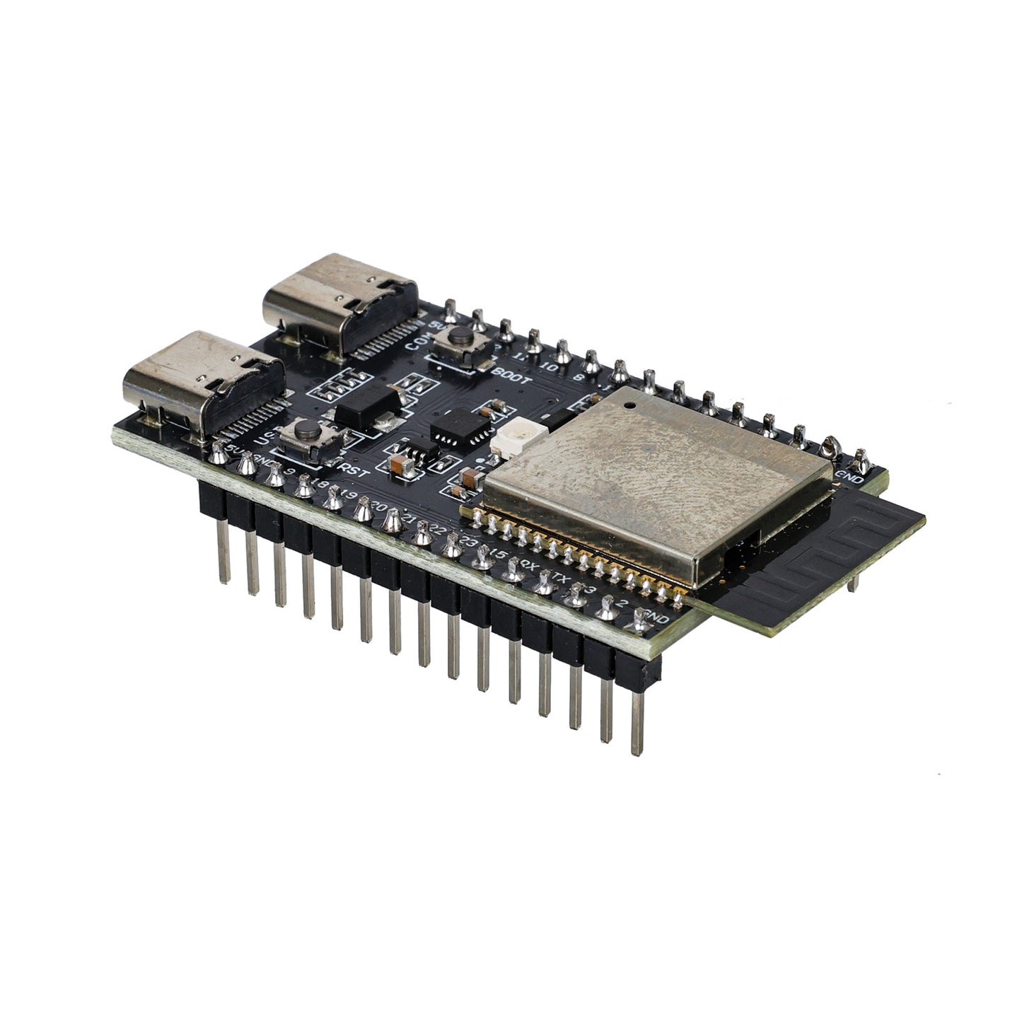 Side angle of ESP32-C6-N4 pre-soldered development board with antenna section visible