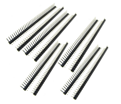 Set of ShillehTek right angle 1x40pin 2.54mm male PCB headers arranged in rows