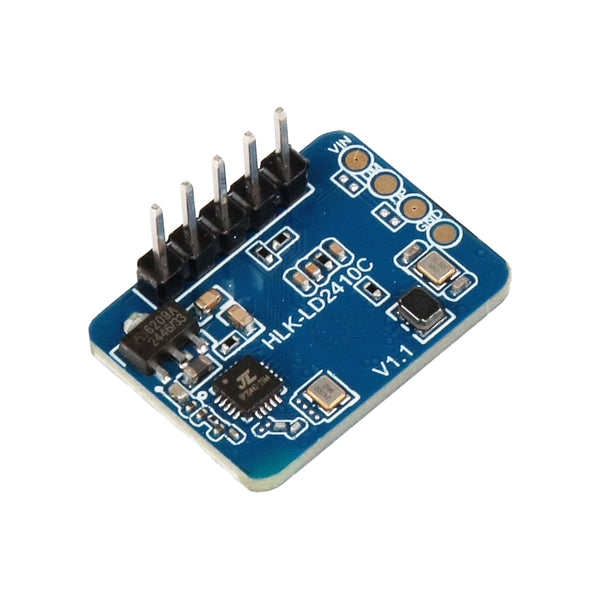 HLK-2410C human presence radar motion detection module with pre-soldered pins and blue PCB