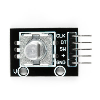 KY-040 rotary encoder module with pins and labeled connections for Arduino projects