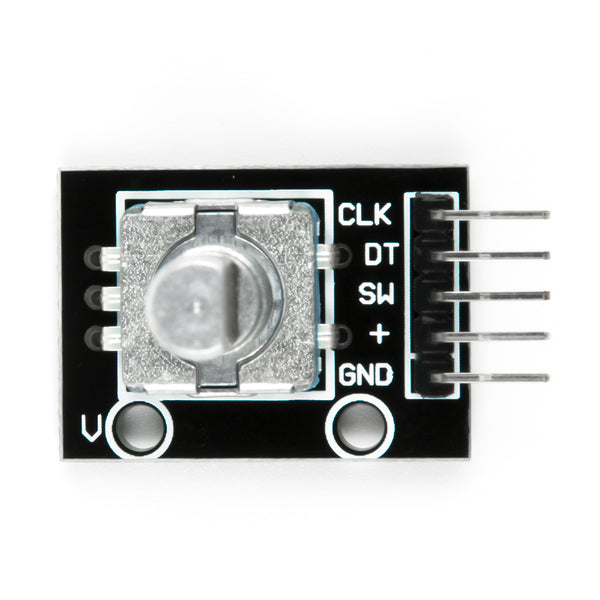 KY-040 rotary encoder module with pins and labeled connections for Arduino projects
