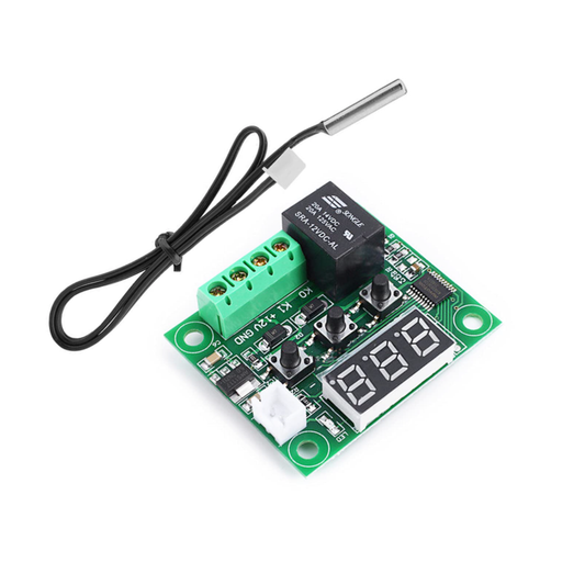 ShillehTek W1209 12V digital temperature controller module with sensor probe attached