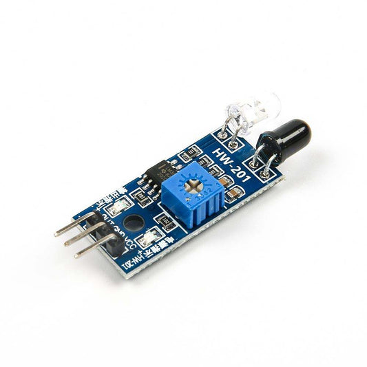 Blue circuit board with a blue potentiometer and infrared LED sensor ShillehTek IR Infrared Obstacle Avoidance Sensor Module for Arduino Robot