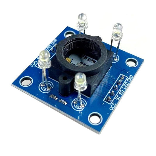 ShillehTek GY-31 TCS3200 RGB color sensor module with four LEDs and blue circuit board