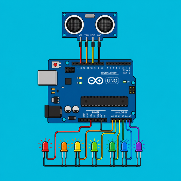 Arduino Uno HCSR04 RGB: Distance readings with LEDs | ShillehTek