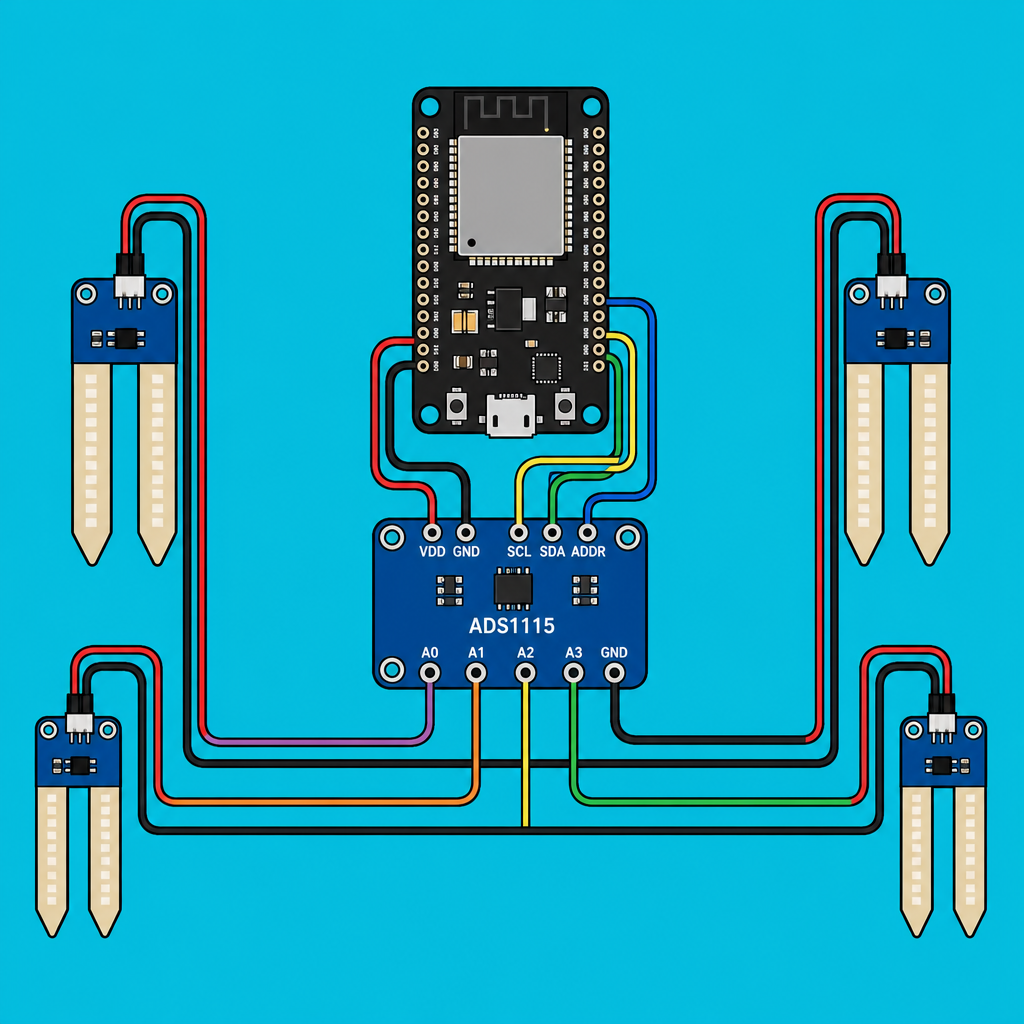 ESP32 ADS1115: Monitor 4 Soil Sensors via Wi-Fi | ShillehTek
