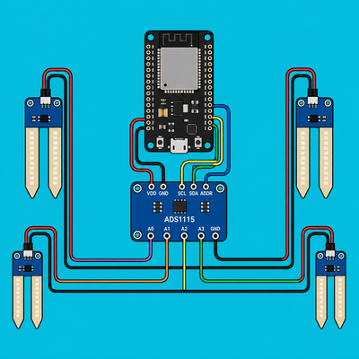 ESP32 ADS1115: Monitor 4 Soil Sensors via Wi-Fi