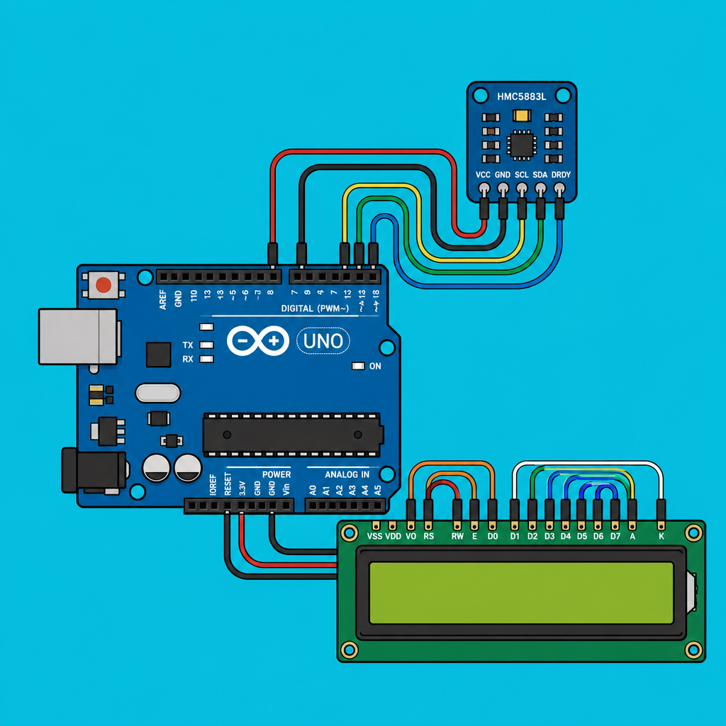 Arduino UNO HMC5883L: Show X/Y/Z on 16x2 LCD | ShillehTek