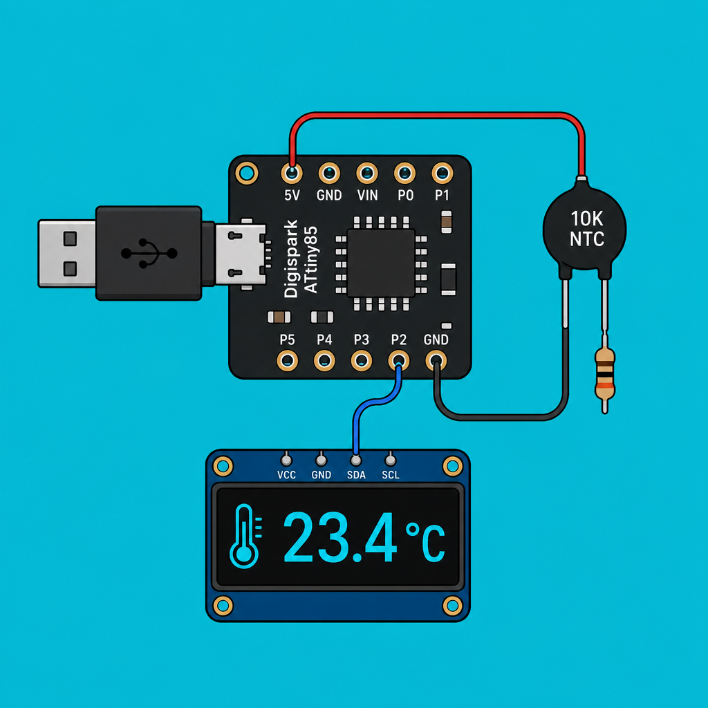 Digispark ATtiny85 Thermistor: Phone USB Thermometer Readout | ShillehTek