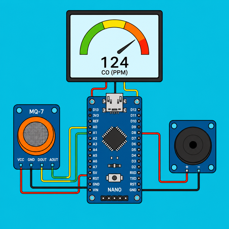 Arduino Nano MQ-7 Sensor: CO Readings and Buzzer Alarm | ShillehTek