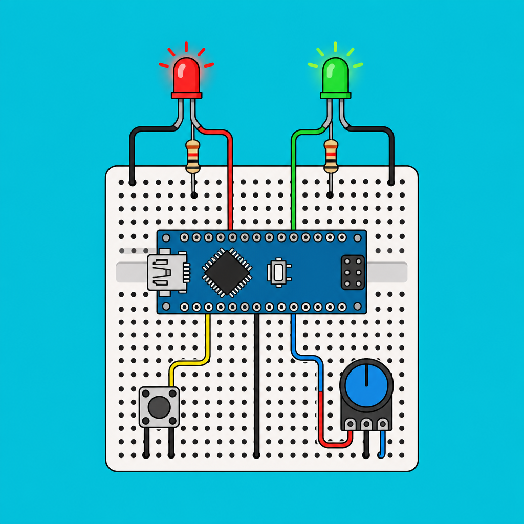 Arduino Nano millis(): Blink two LEDs and read button | ShillehTek
