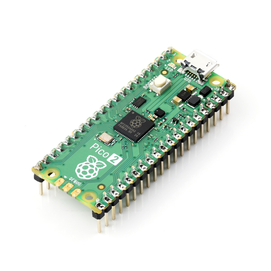 Top front view of Raspberry Pi Pico 2 with pre-soldered headers by ShillehTek