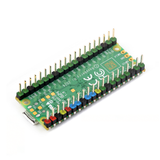 Back angled view with colored pins on Raspberry Pi Pico 2 pre-soldered headers
