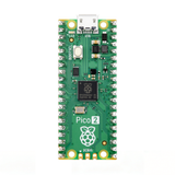 Top-down close-up of Raspberry Pi Pico 2 circuit board with USB and labels by ShillehTek