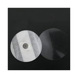 Underside of an ECG electrode pad showing its contact and removable backing film