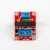 Top view of 1-channel 5V solid state relay module with blue screw terminals and red PCB