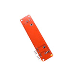 Back side view of 10K slide potentiometer module showing solder points and pin headers for Arduino and ESP32