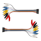 Set of 10 colorful 30cm cables with alligator clips on one end and female Dupont connectors on the other