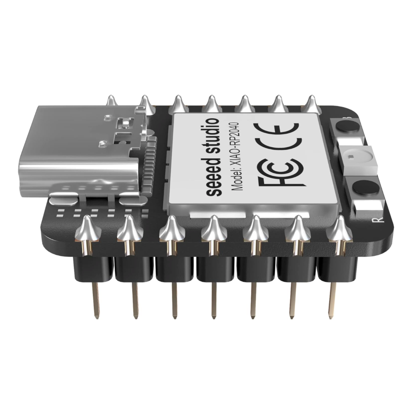 Top view of seeed studio XIAO RP2040 microcontroller showing labeling