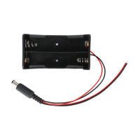 2 x 18650 battery holder box with 4 wires and DC power plug, no cover, black plastic