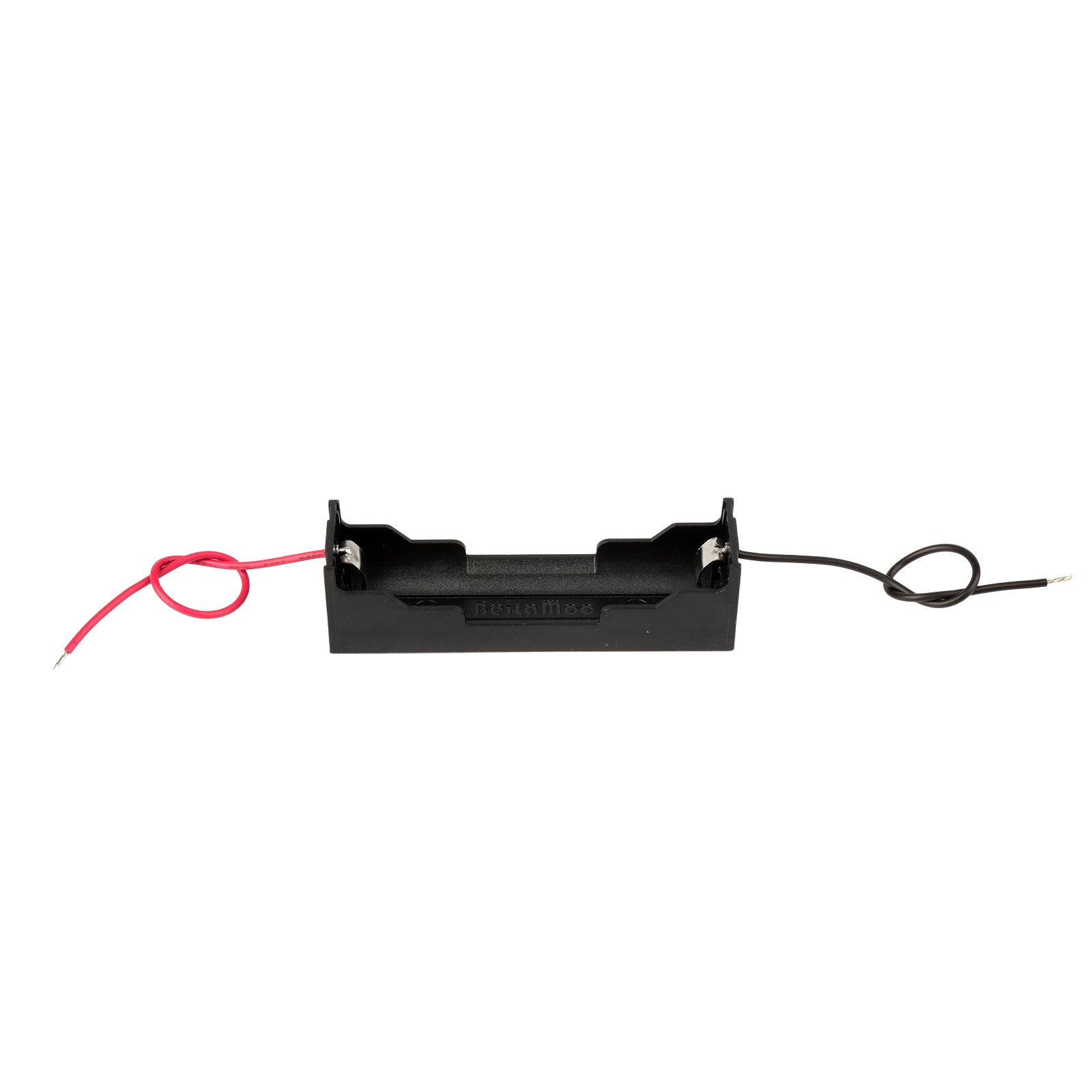 Black 18650 battery holder box with red and black wires without cover for single cell
