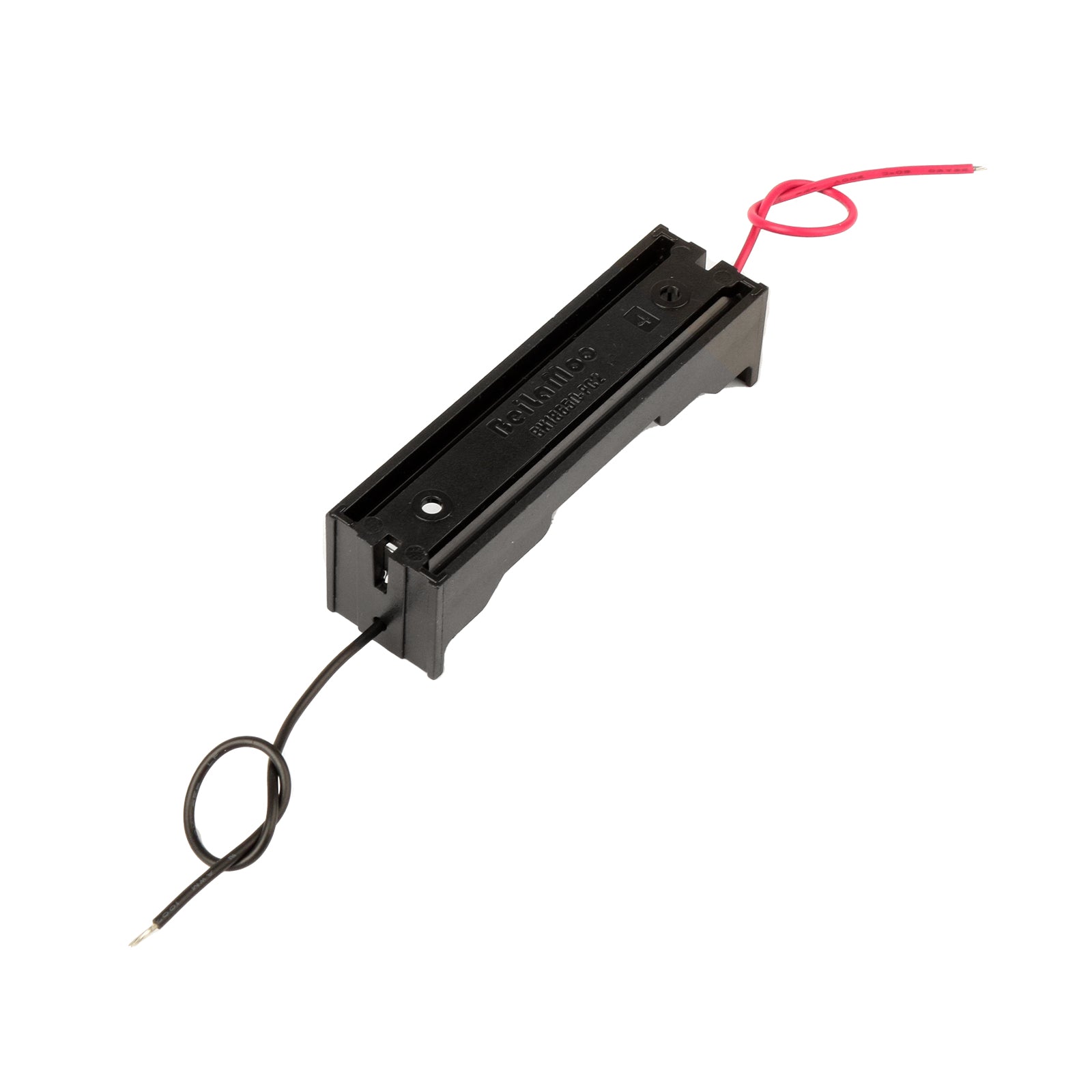 Black 18650 battery holder box without cover with red and black wires attached