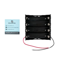 4 slot 18650 battery holder box with red and black wires and no cover for electronics projects