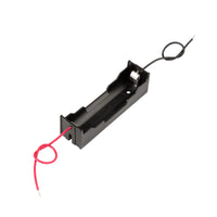 Black 18650 battery holder box with red and black wires, no cover, for single battery