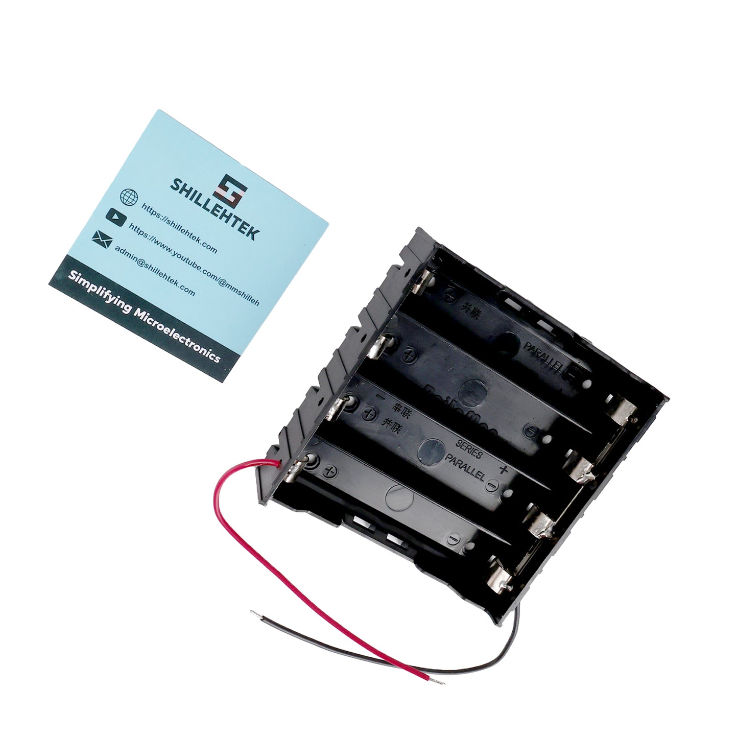 4 slot 18650 battery holder box with red and black wires for electronics projects