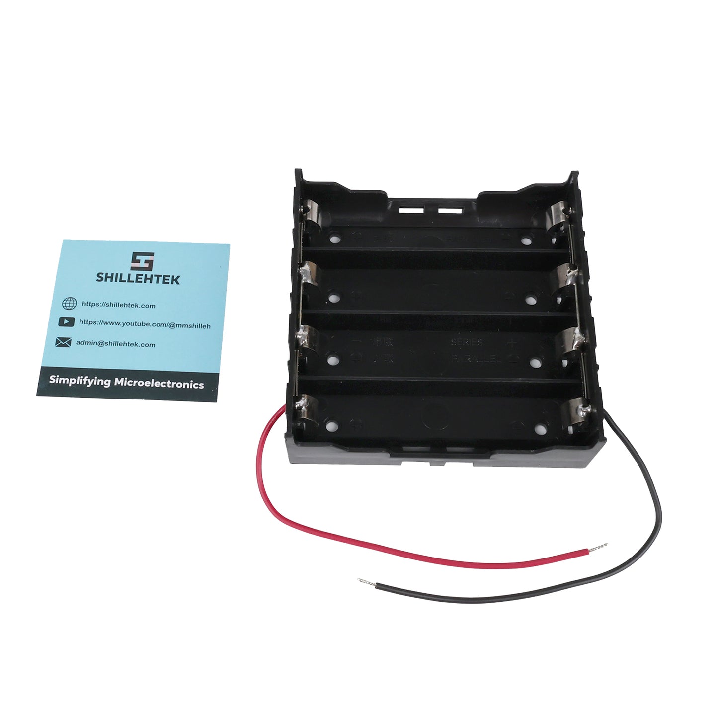 4 slot 18650 battery holder box with red and black wires, no cover, for electronic projects