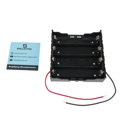 4 slot 18650 battery holder box with red and black wires, no cover, for electronic projects