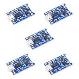 TP4056 1A 3.7-4.2V LiPo Battery Charging Board with Micro USB & Current Protection — 5-Pack; 5 complete units shown