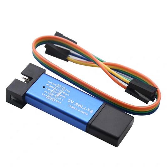 ST-LINK V2 blue programmer/debugger with rainbow connector cables for STM8 & STM32