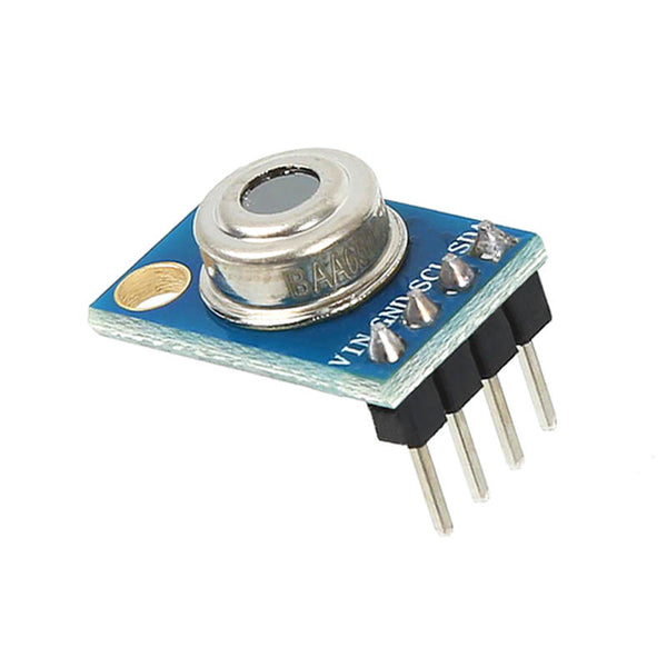 Close up of ShillehTek MLX90614 IR temperature sensor module with metal housing