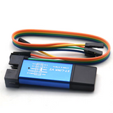 ST-LINK V2 blue debugging tool with multi-colored connector wires for STM8 & STM32