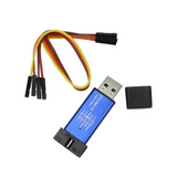 ST-LINK V2 USB programmer/debugger with multi-colored cables and black USB cap