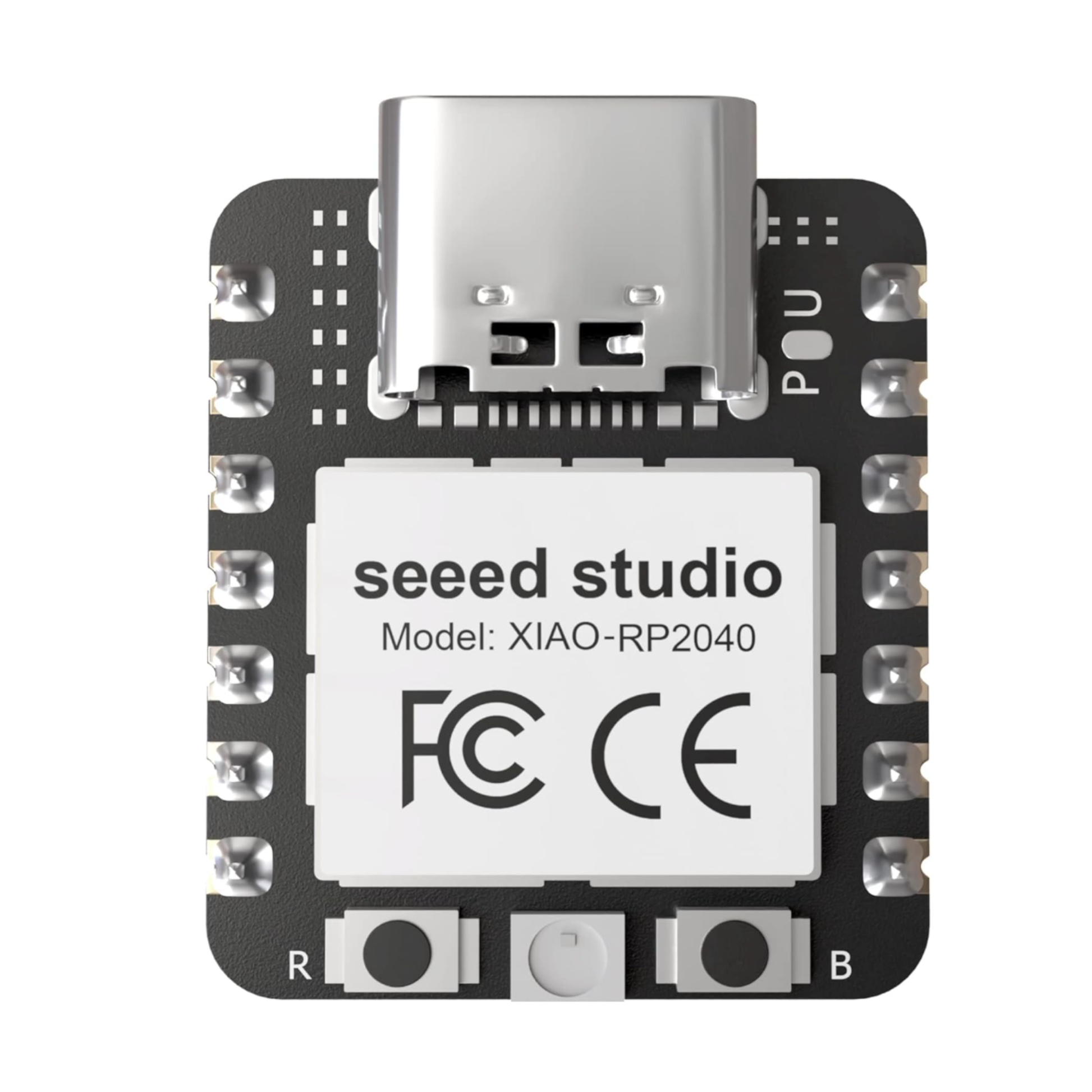 Side view showing pins on ShillehTek Seeed Studio XIAO RP2040 microcontroller