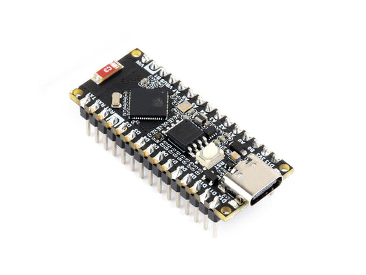 angled close-up of ESP32-S3 Nano Dev Board with USB-C port and pins