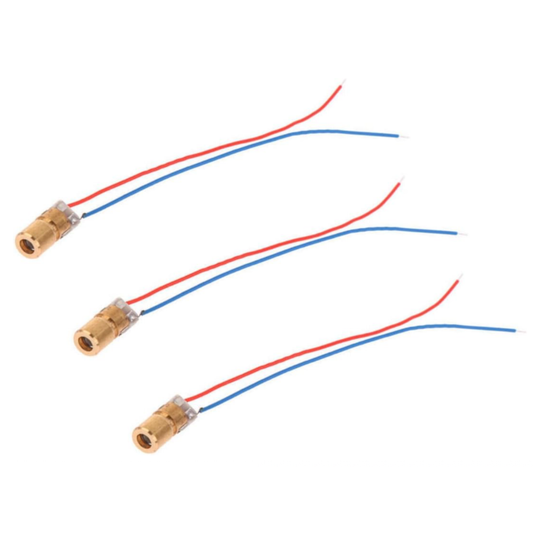 Three 6mm 650nm 5mW red laser diode modules with red and blue wires
