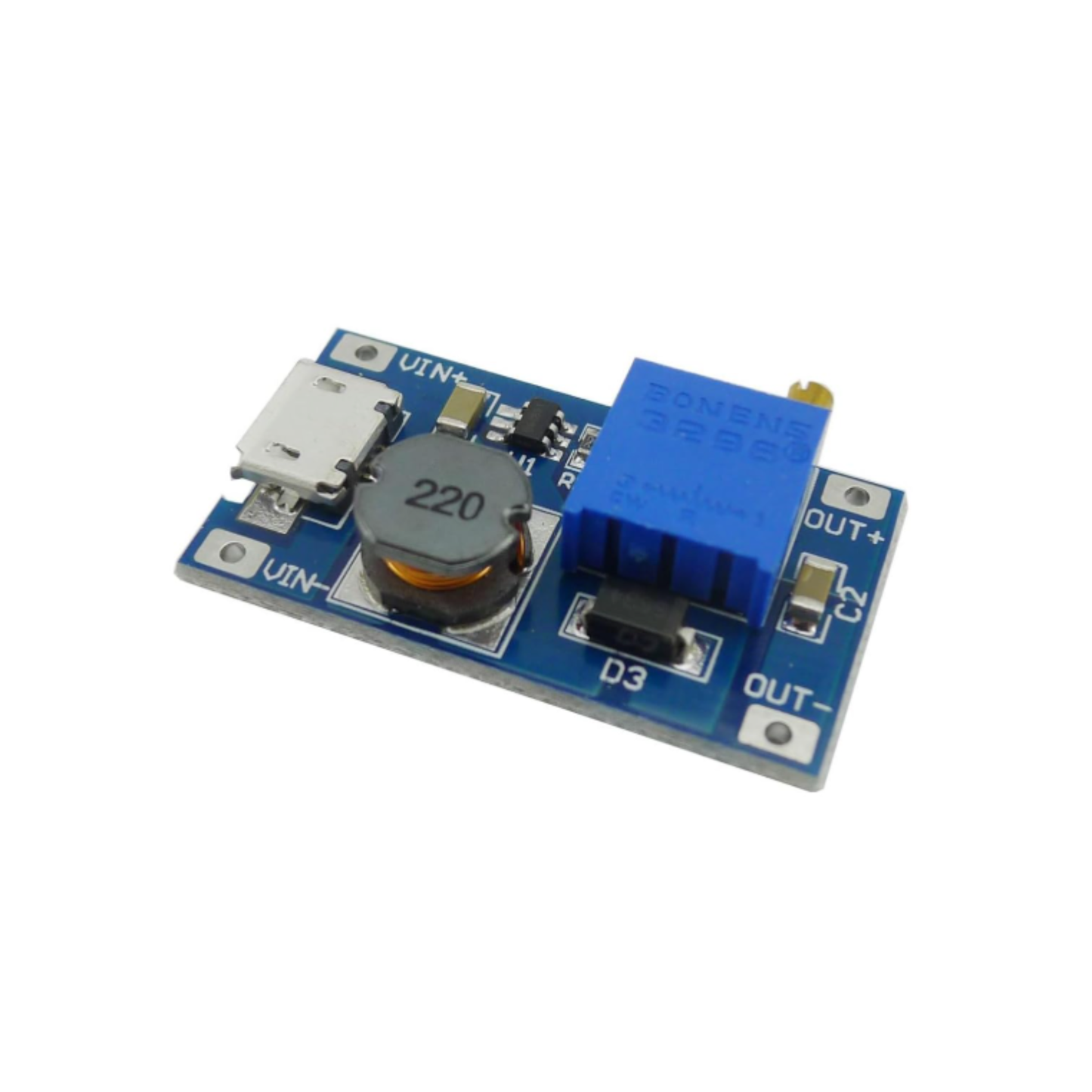ShillehTek MT3608 DC-DC step up boost converter blue circuit board