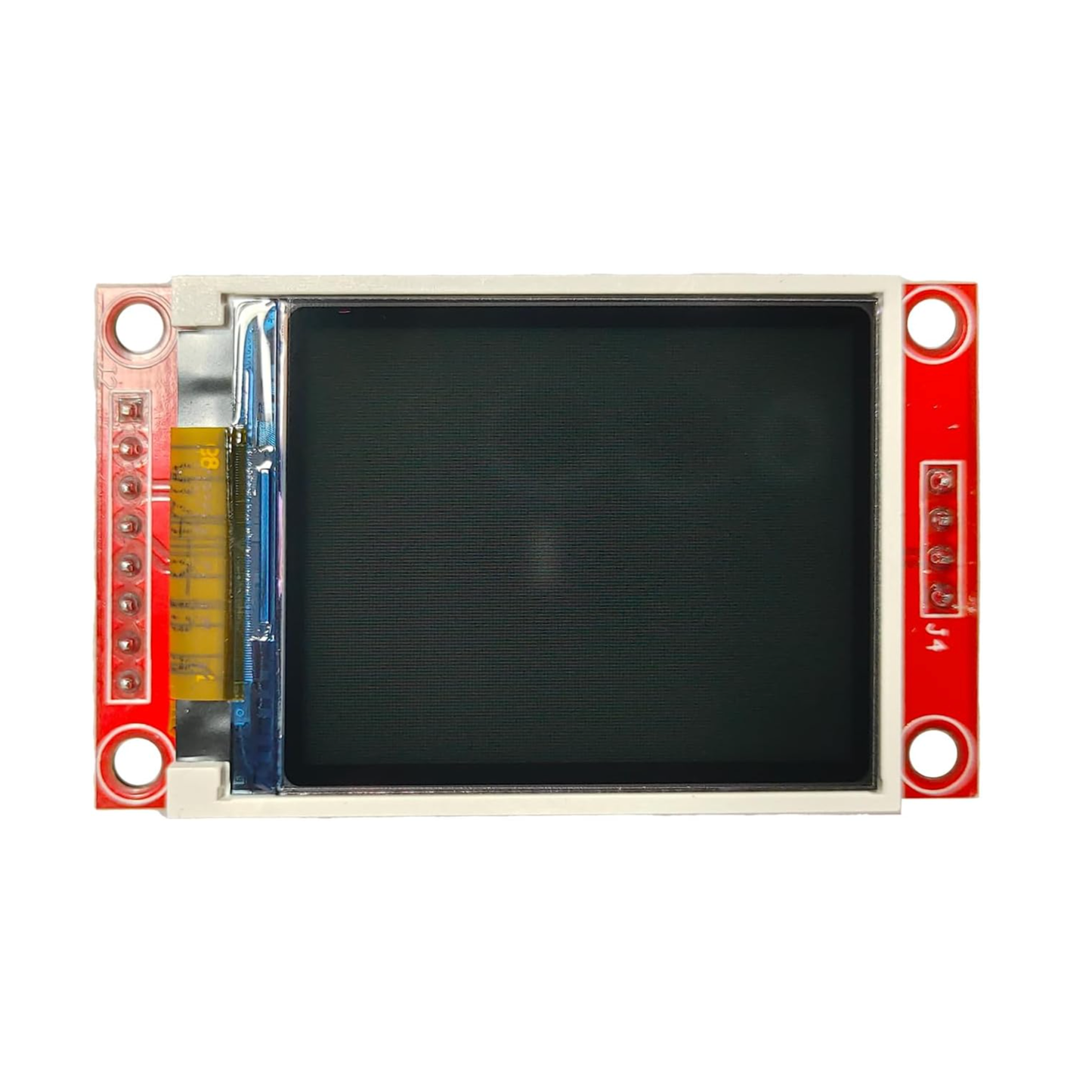 ShillehTek 1.8 inch TFT LCD display flat front view with white frame and red PCB