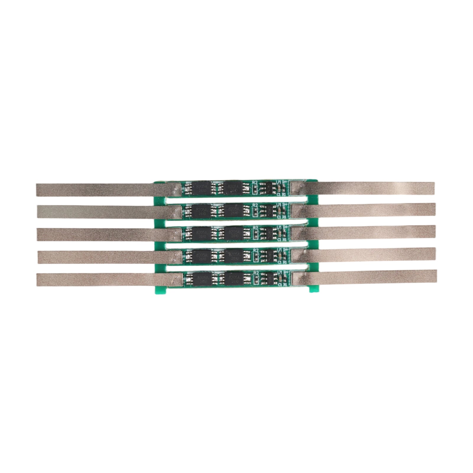 Five 1S 3.7V 3A 2MOS BMS lithium-ion 18650 battery protection circuit boards with metal tabs