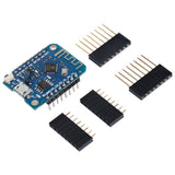 ESP8266 D1 Mini V3 4MB board angled with pin headers for Arduino projects