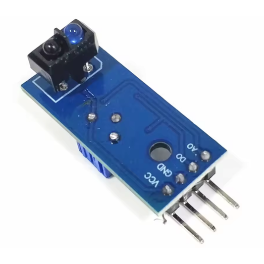 Blue circuit board with black sensor and four metal pins ShillehTek TCRT5000 IR sensor