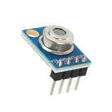 ShillehTek MLX90614 IR sensor module on blue PCB showing soldered pins
