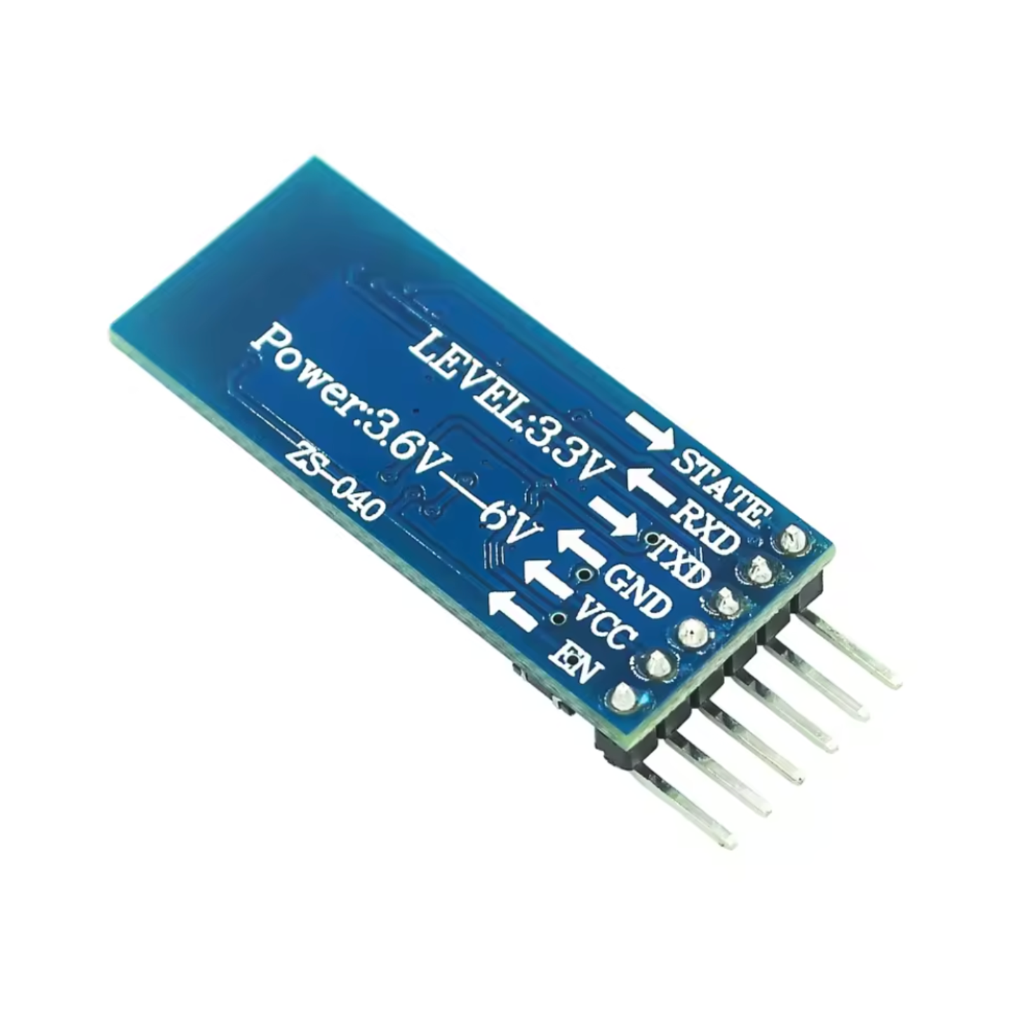 Backside of ShillehTek HM-10 Bluetooth module showing connection labels and specifications