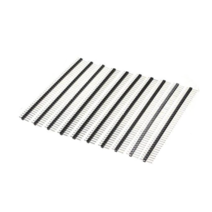 Sheet of multiple ShillehTek 1x40 male pin headers arranged in rows